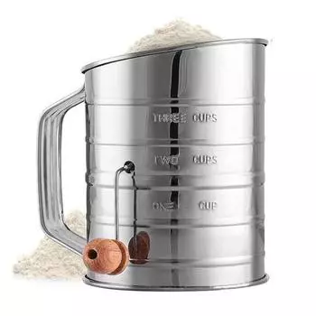 Просеиватель муки из нержавеющей стали, 3 стакана, мелкоячеистое вращающееся сито для выпечки