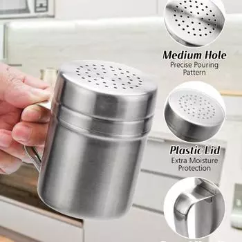 Просеиватель муки из нержавеющей стали с крышкой, мелкоячеистый шейкер для порошка, просеиватель для специй, кулинарный драгер-шейкер серебряный