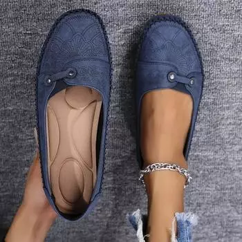 Прошитые женские мокасины на плоской подошве больших размеров 35 синий