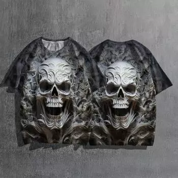Простая 3d футболка, мужская футболка, топы с принтом черепа, летние футболки с короткими рукавами, повседневная уличная одежда больших размеров, новинка 2024, блузка L