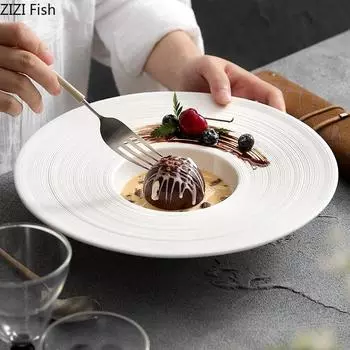 Простая белая керамическая посуда для приготовления пищи, скандинавский ресторан, молекулярная кухня, основное блюдо, креативная паста, десертная тарелка, столовая посуда
