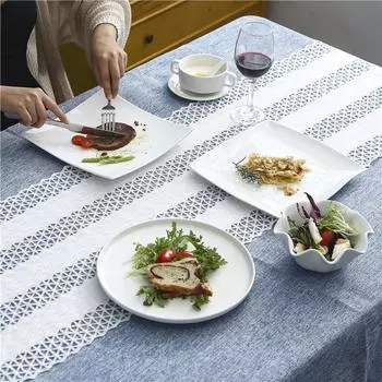 Простая белая квадратная тарелка, посуда, керамическая тарелка, тарелка для стейка, тарелка для салата, кухонные принадлежности