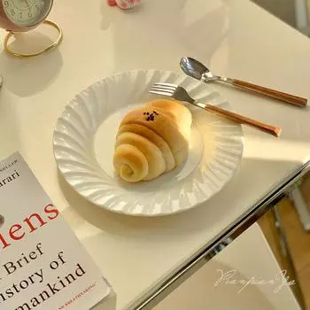 Простая белая плиссированная кружевная керамическая тарелка, высококачественная, в стиле ins, чисто белая бытовая посуда, нестандартная 8 inches