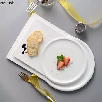 Простая белая плоская тарелка Керамическая обеденная тарелка Тарелки для суши Подносы Блюдо для димсамов Тарелки для стейков в западном стиле Подносы для закусок Фруктовая чаша
