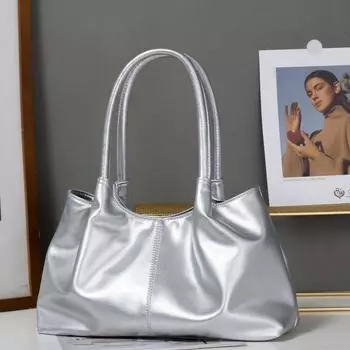 Простая белая сумка из искусственной кожи для женщин, мягкая сумка подмышкой, большая вместительная сумка для покупок