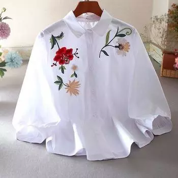 Простая блузка с цветочным узором, элегантная блузка с воротником-стойкой на пуговицах спереди, женская одежда M