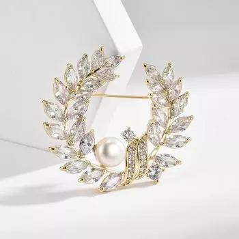Простая брошь с цветком на груди, высококачественные булавки из натурального пресноводного жемчуга, женские украшения в виде листа, аксессуары для одежды золотистый