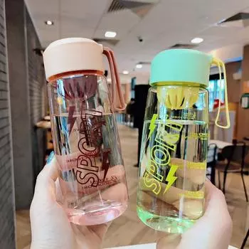 Простая бутылка для воды, персонализированная, 600 мл, портативная, креативная, портативная, герметичная, термостойкая, пластиковая, спортивная бутылка розовый