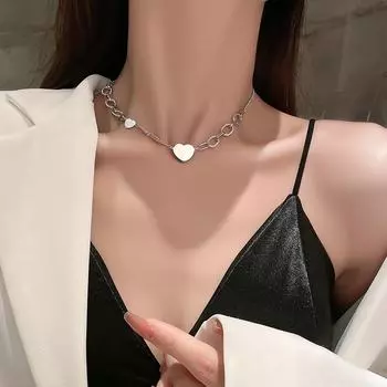 Простая цепочка на ключицу - подарок на День святого Валентина и день рождения для девочек, памятный аксессуар Love Stitching Big and small heart necklace