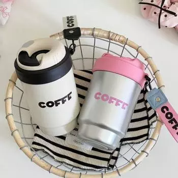 Простая чашка для кофе из нержавеющей стали, портативная термос-чашка с трубочкой, портативная парная чашка, изысканная чашка для воды для женщин 500ml