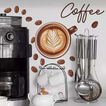 Простая чашка кофе Кофейные зерна Кафе Атмосфера Украшение Декоративные наклейки на стену Самоклеящиеся 20*30cm/fun-f285