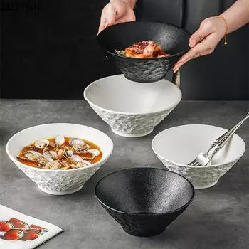 Простая черно-белая керамическая миска для украшения ресторана, креативная миска для лапши, домашний завтрак, салат, десерт, миска, столовая посуда