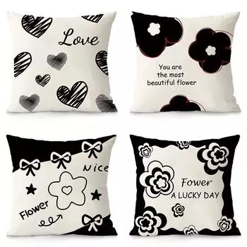 Простая черно-белая наволочка с рисунком из мультфильма, украшение интерьера, офисная, гостиная, домашняя наволочка 40x40cm