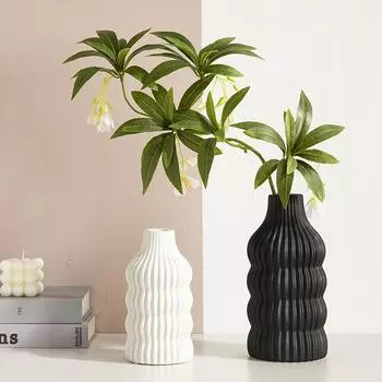 Простая черно-белая полосатая керамическая ваза, композиция из сухих цветов, украшение для гостиной, украшение для дома