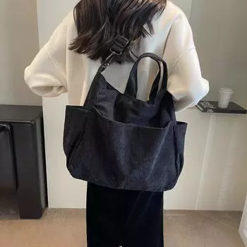 Простая цветная вельветовая сумка-тоут с несколькими карманами, вместительный повседневный рюкзак, подходит для путешествий на открытом воздухе и поездок на работу. (30cm<Max Length<50cm)