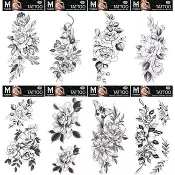 Простая цветочная богемная синяя роза русалка водонепроницаемая татуировка наклейка имитация переноса воды образец наклейки 205*105mm