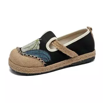 Простая цветовая гамма этническая вышивка женская тканевая обувь мелкий носок ленивый одна педаль удобная тканая подошва тканевая обувь женская 35 чёрный