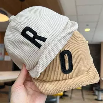 Простая детская вельветовая бейсболка с надписью, однотонная теплая кепка с козырьком для младенцев, мальчиков и девочек, регулируемые шапки для малышей на осень и зиму 44-47cm fit 6-20M