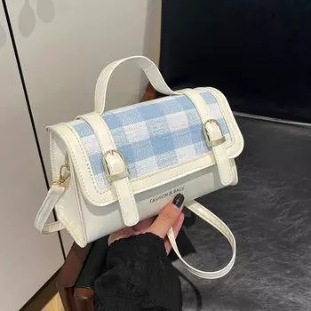 Простая двойная клетчатая сумка женская сумка 2024 лето новый модный нишевый дизайн корейская версия повседневная маленькая квадратная сумка белый