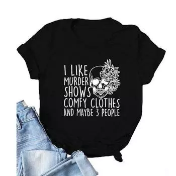 Простая футболка с круглым вырезом и капюшоном с принтом I LIKE MURDER, свободная рубашка с круглым вырезом и короткими рукавами из чистого хлопка, женские футболки S
