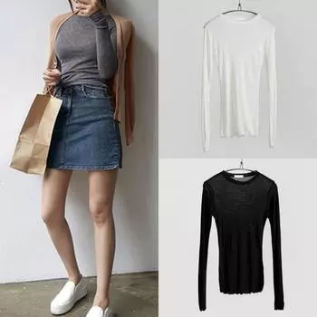 Простая футболка высокого качества, женские хлопковые эластичные базовые футболки, женские повседневные топы, сексуальная тонкая футболка с длинным рукавом, прозрачная S чёрный