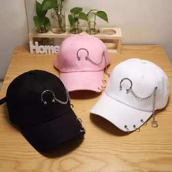 Простая хип-хоп женская мужская уличная кепка для девочек с козырьками и кольцами белый