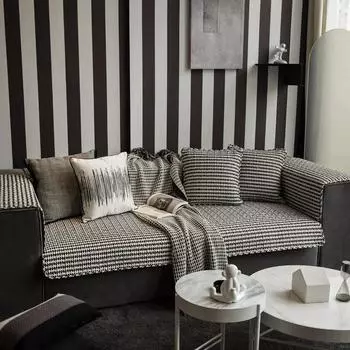 Простая хлопковая подушка для дивана в скандинавском стиле, классический черно-белый клетчатый грязеотталкивающий чехол для дивана, нескользящая ткань на четыре сезона 70*70