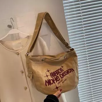 Простая холщовая сумка, сумка на одно плечо большой вместимости, женская большая сумка с вышивкой, сумка, сумка-ведро