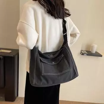 Простая холщовая сумка в стиле ретро, для пар из двух мужчин и женщин, студенческая сумка-мессенджер через плечо, повседневная трендовая сумка для покупок, рюкзак-тоут Oblique. коричневый