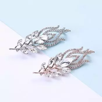 Простая и элегантная брошь в виде пера из кристаллов, модная брошь со стразами и растениями, темпераментная женская брошь для пальто и рубашки