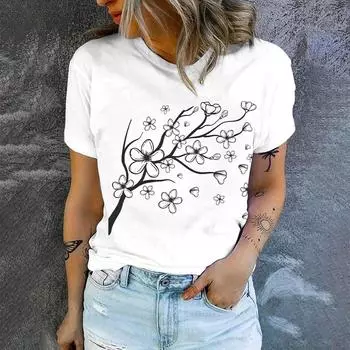 Простая и элегантная футболка с принтом бабочек, летняя повседневная свободная женская футболка, модная новая удобная дышащая футболка с круглым вырезом XXS