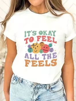 Простая и элегантная женская белая футболка с принтом S