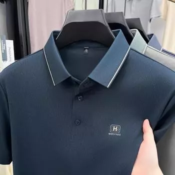 Простая и атмосферная, бесшовная высокоэластичная футболка с короткими рукавами, мужская однотонная тонкая рубашка-поло среднего размера с принтом M