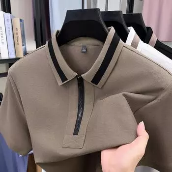 Простая и атмосферная ретро-рубашка с застежкой-молнией на половину длины, мужская рубашка поло с короткими рукавами, свободная M