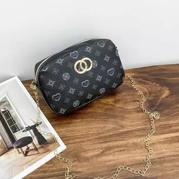 Простая и компактная сумка-мессенджер с ретро-принтом, цепочкой, сумка для мобильного телефона, женская сумка, универсальная маленькая квадратная сумка чёрный