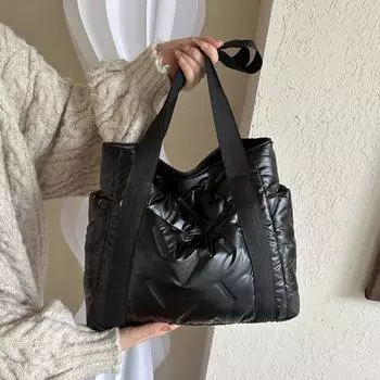 Простая и модная большая сумка-тоут, женская зимняя повседневная сумка через плечо, корейская мода, простая сумка-тоут 36x10.5x29.5cm серебряный