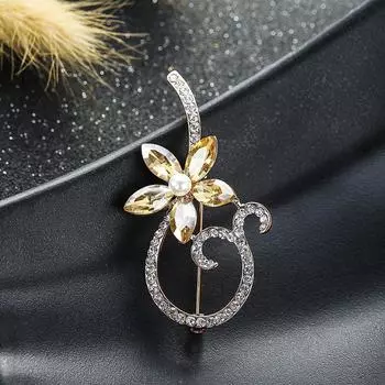 Простая и модная брошь-цветок с кристаллами, подходящая к женскому костюму, аксессуары для корсажа золотой