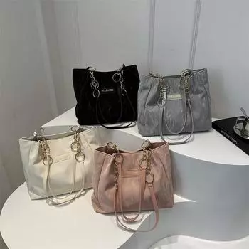 Простая и модная летняя новая большая вместительная женская сумка на одно плечо, повседневная однотонная сумка-тоут с цепочкой под мышкой