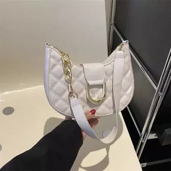 Простая и модная однотонная зимняя сумка 2024 года с бриллиантами на новой пригородной текстуре, повседневная сумка-полумесяц с подмышками для женщин белый