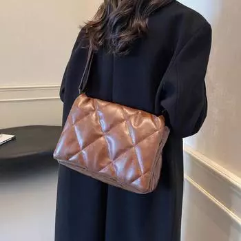 Простая и модная повседневная сумка-мессенджер с ромбами для женщин, осенне-зимняя сумка-тоут из высококачественной фактуры чёрный