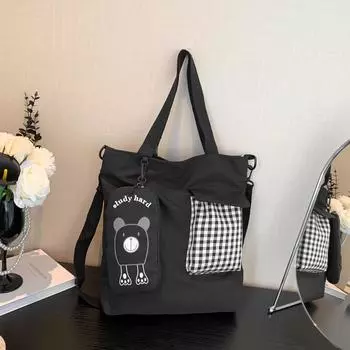 Простая и модная школьная сумка-тоут. Сумка через плечо. Вместительная симпатичная сумка-тоут для учеников начальной школы. Сумка-тоут через плечо. чёрный