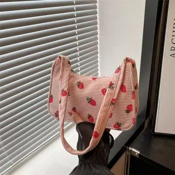 Простая и модная сумка через плечо, повседневная сумка-мессенджер, сумка подмышку 2024 года, новая летняя симпатичная сумка-клубника в квадратном стиле чёрный