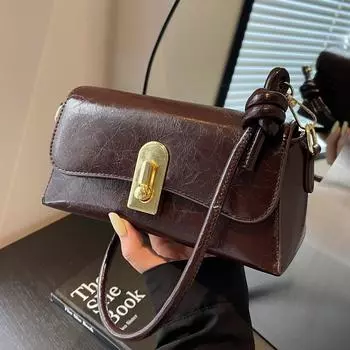 Простая и модная сумка через плечо, сумка-мессенджер премиум-класса, сумка-багет для поездок на работу, женская сумка-подмышка в стиле ретро. коричневый