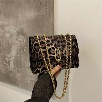 Простая и модная сумка Commuter Retro с леопардовым принтом 2024 года, осень, новый простой иностранный стиль, одно плечо, через плечо, маленькая квадратная сумка для женщин чёрный