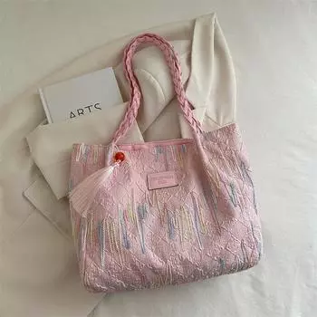Простая и модная сумка для поездок на работу и обратно, женская повседневная полосатая сумка-тоут для студентов колледжа розовый