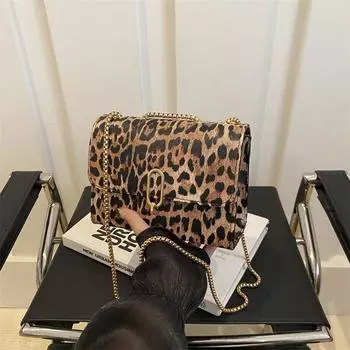 Простая и модная сумка-мессенджер с леопардовым принтом, простая иностранная сумка в стиле ретро с цепочкой, маленькая квадратная сумка коричневый