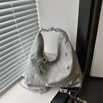 Простая и модная сумка-тоут большой вместимости, женская летняя сумка-тренд 2024 года, простой повседневный рюкзак чёрный