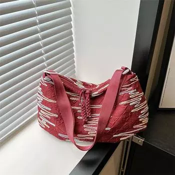 Простая и модная вместительная сумка для поездок на работу с косым ремнем 2024 года, новая летняя модная сумка через плечо, модная сумка-тоут чёрный