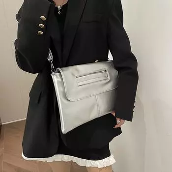 Простая и модная женская сумка-клатч 2024 года, весна-лето, новая модная женская сумка, сумка-мессенджер через плечо, сумка-конверт серебряный