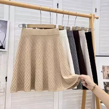 Простая и однотонная трикотажная юбка-зонтик А-силуэта, юбка средней длины, женская высокая талия, ощущение драпировки, плиссированная юбка One Size белый